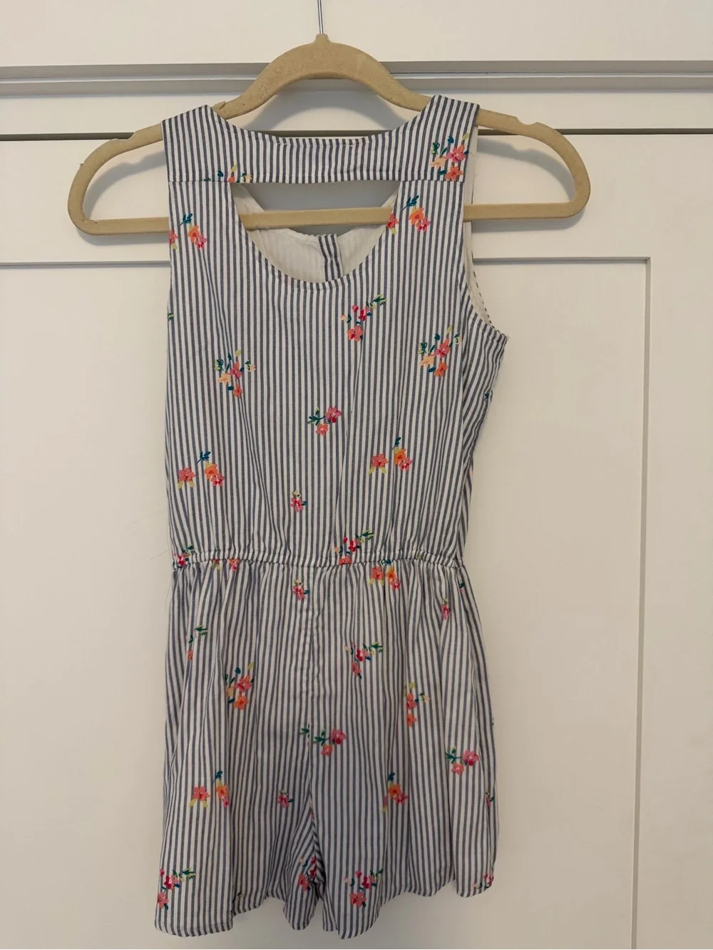 abercrombie kids Blue and White Striped Floral Button-Front One-Piece